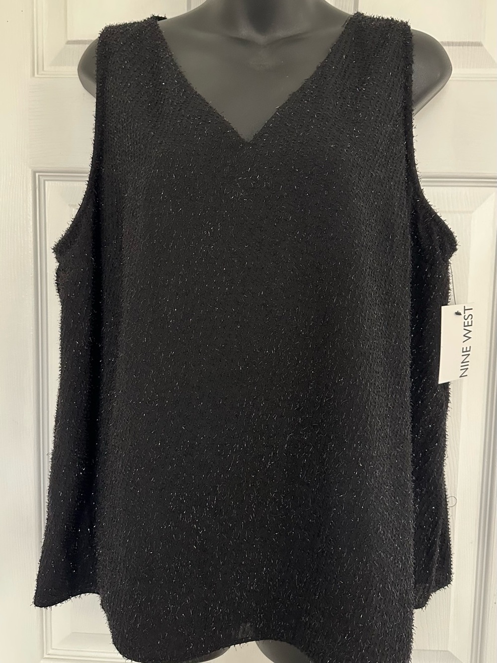 Nine West Black Sparkle V-Neck Sleeveless Tank